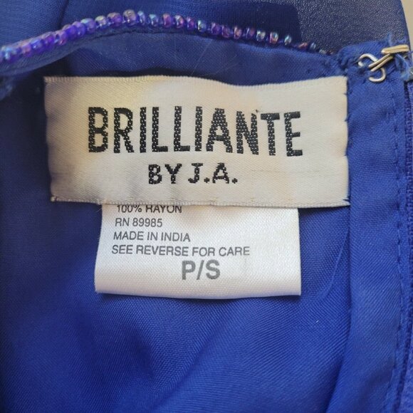 Vintage Brilliante By JA Women’s Blue Dress Sz P/S Beaded Scalloped Hem Lined - Picture 6 of 10